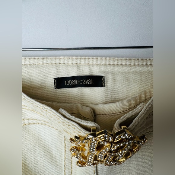 Vintage  Roberto Cavalli white Jeans with signature belt 44 - Picture 2 of 10